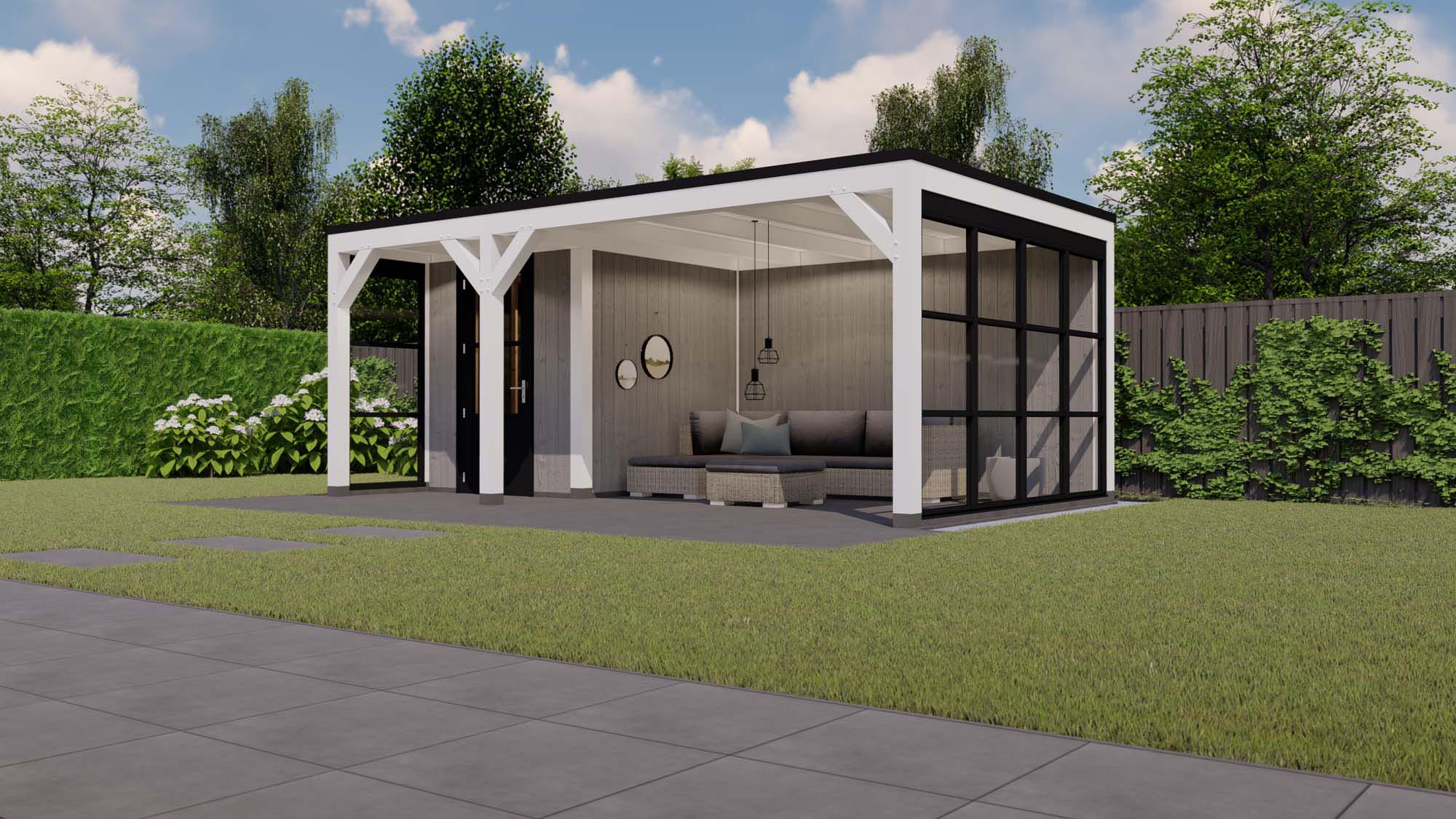buitenverblijf Rome - 6395x3770mm - wit - steellook - linkerzijde - veraf Toplawood Buitenverblijf Valencia