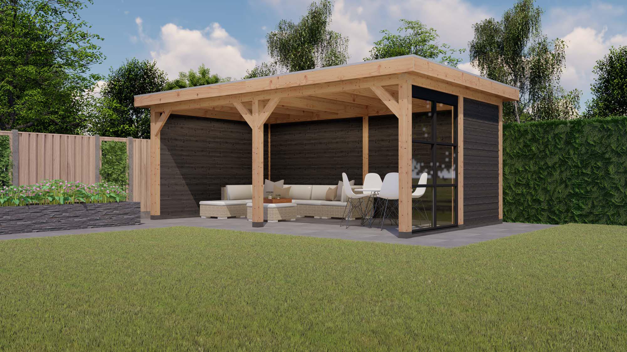 buitenverblijf Rome - 6885x4260mm - steellook - linkerzijde - veraf Toplawood buitenverblijf Rome