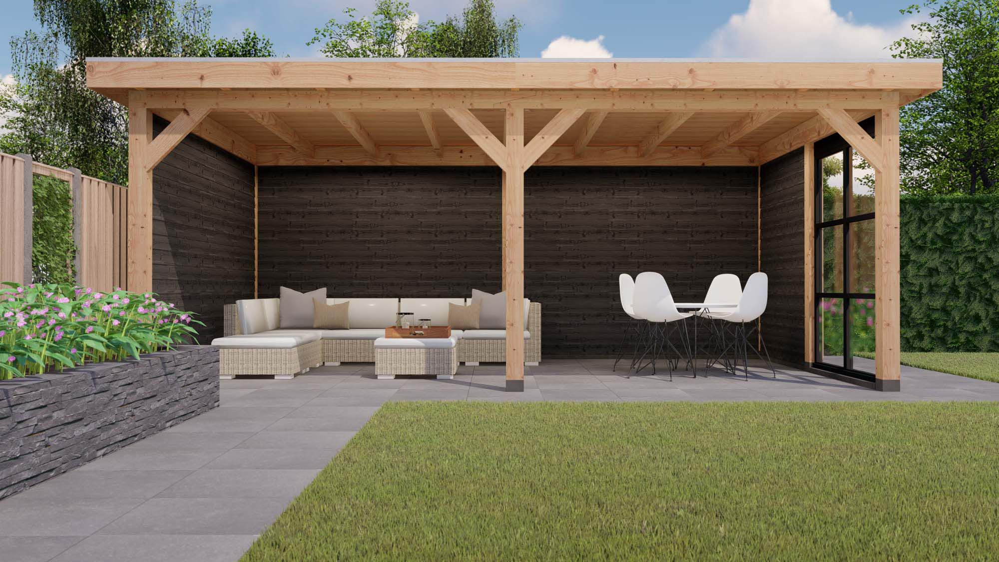 buitenverblijf Rome - 6885x4260mm - steellook - voorzijde Toplawood buitenverblijf Rome