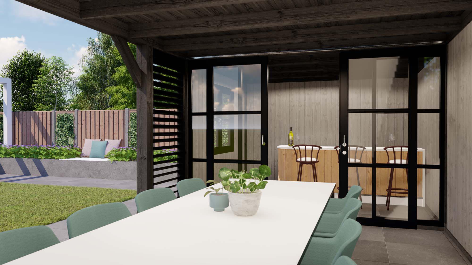 buitenverblijf Valencia - 9520x3770mm - ebben zwart - steellook - shutter - binnenzijde Toplawood Buitenverblijf Valencia
