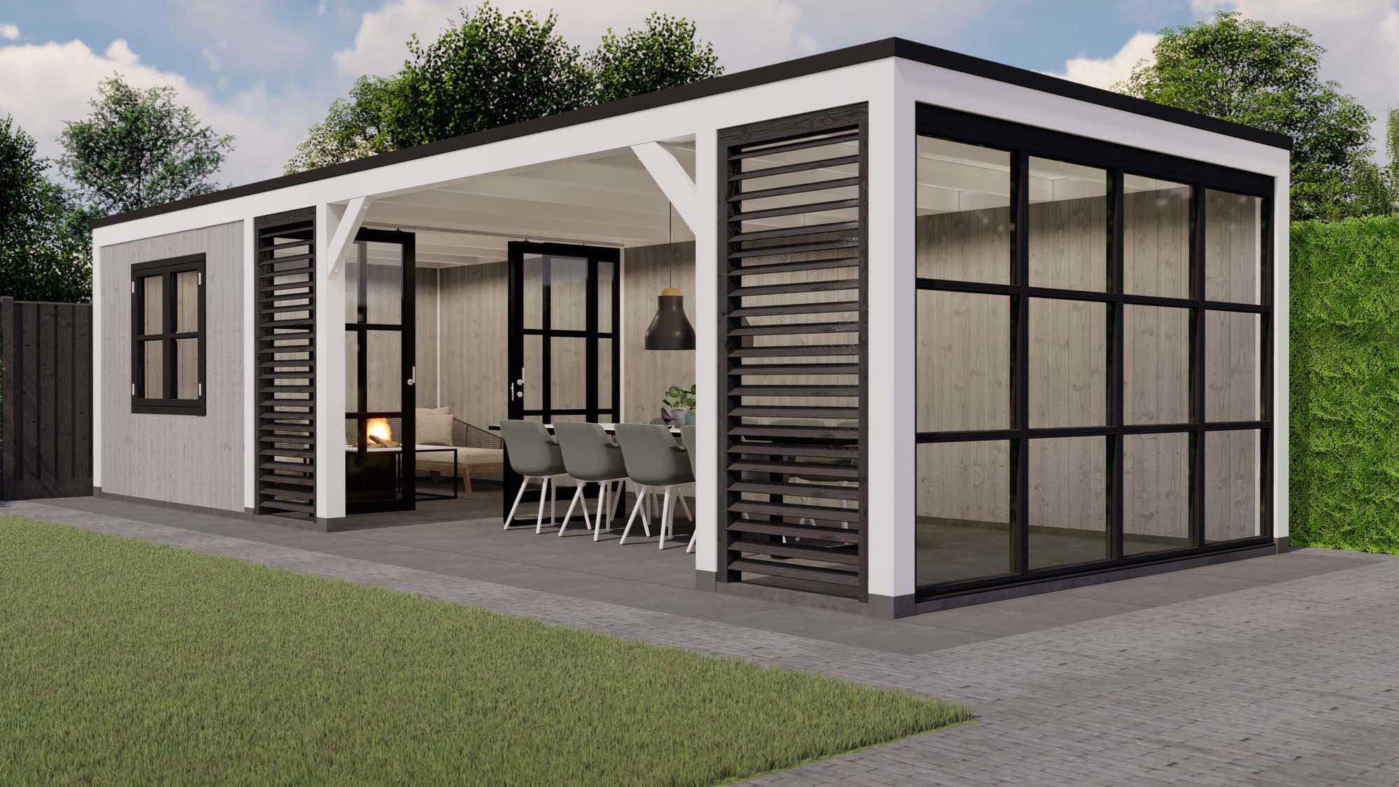 buitenverblijf Valencia - 9520x3770mm - wit - steellook - shutter - linkerzijde Toplawood Buitenverblijf Valencia