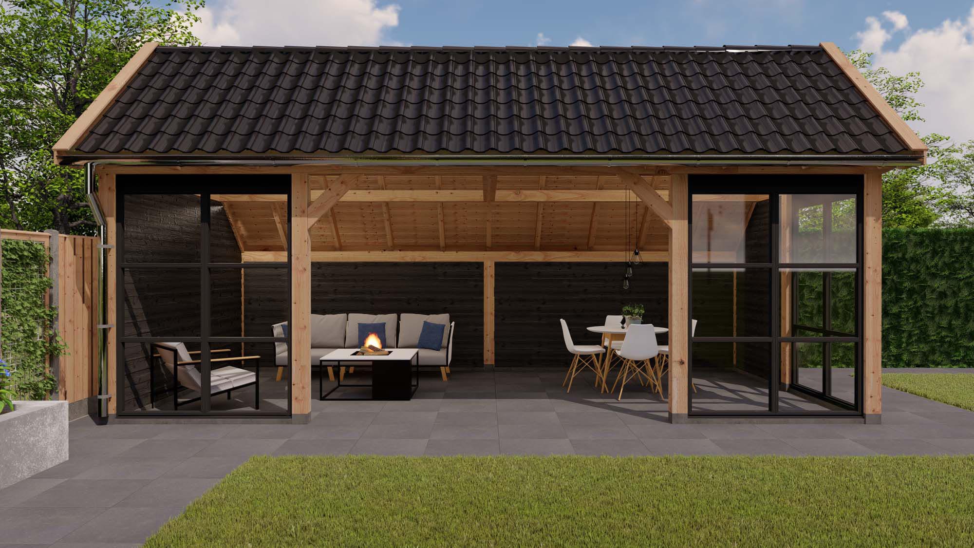 kapschuur Stockholm - 7900x4450mm - steellook - voorzijde Toplawood Buitenverblijf Stockholm