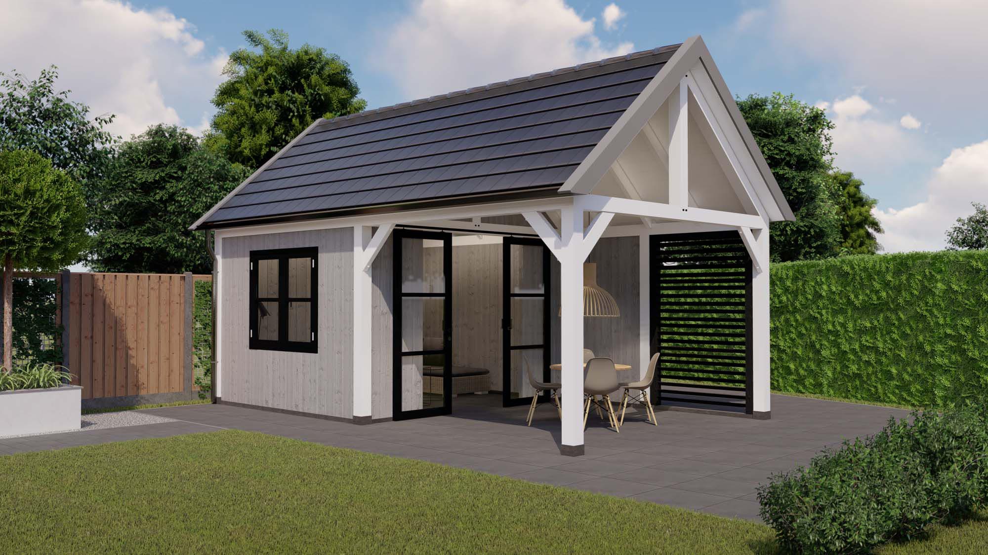 zadeldak Monaco - 6900x4450mm - wit - binnenruimte - linkerzijde Buitenverblijf Monaco Toplawood